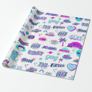 Papier Cadeau Vaporwave TikTok Trending Papier Enveloppement Cad
