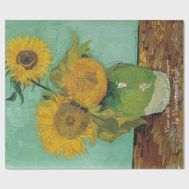 Papier Cadeau Vase avec trois tournesols par Vincent van Gogh. (Plat)