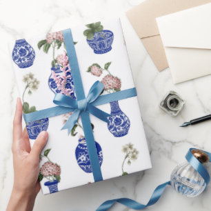 Papier Cadeau Vases et fleurs bleus de chinoiserie 