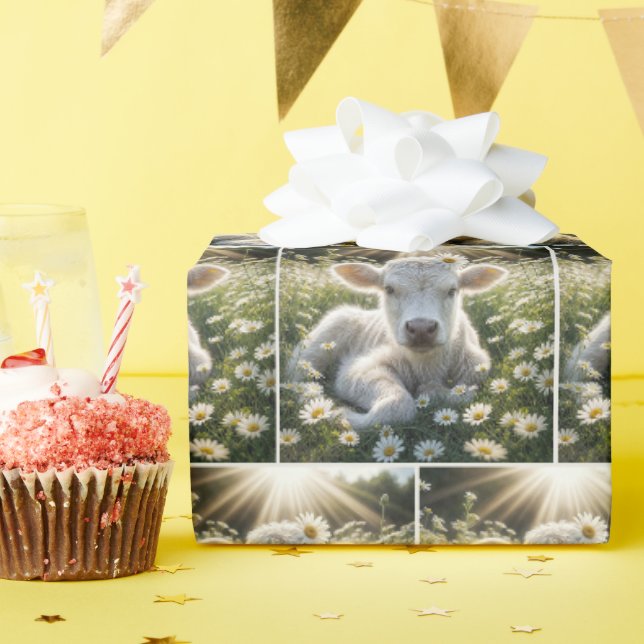 Papier Cadeau Veau Blanc Écossais Des Hautes Terres Dans Les Mar (Fête d'anniversaire)