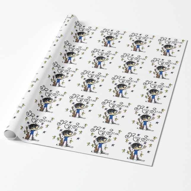 Papier Cadeau Vedette du rock de garçon de cheveux noirs (Déroulé)