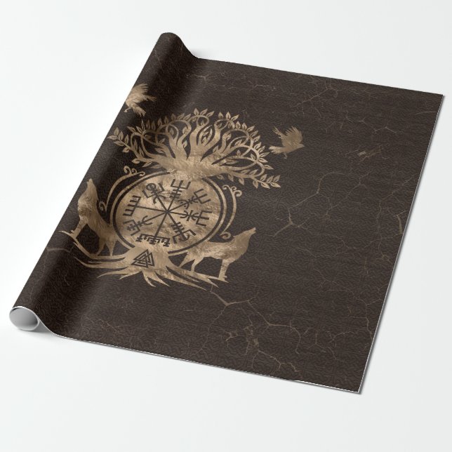 Papier Cadeau Végétarienne - Ornement de boussole viking (Déroulé)