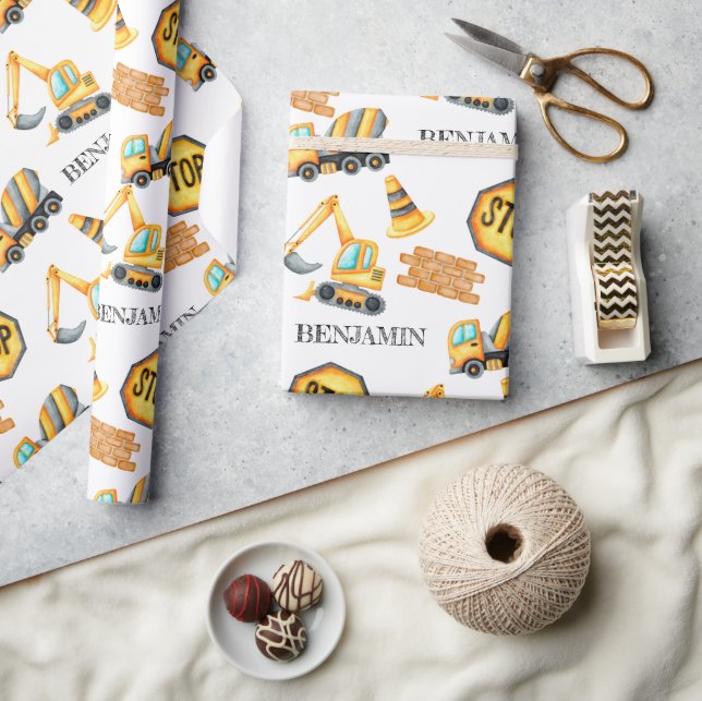 Papier Cadeau Véhicules de construction mignons Garçon Anniversa (Artisanat)