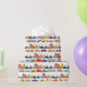 Papier Cadeau Véhicules de transport urbain camions voitures enf