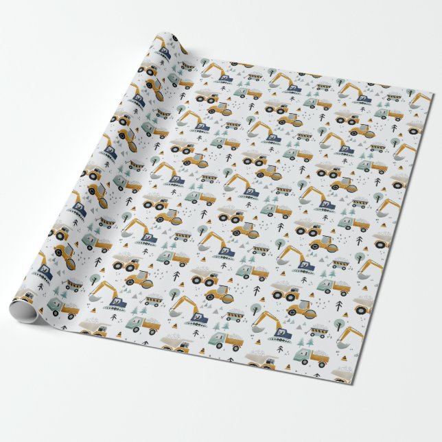 Papier Cadeau Véhicules et camions sur le chantier (Déroulé)