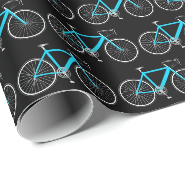 Papier Cadeau Vélo Aqua Sur Papier À Enveloppement Noir (Coin rond)