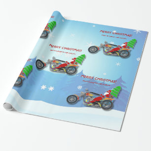 Papier Cadeau Vélo Chopper De Noël Père Noël Avec Casquette Roug