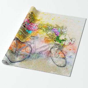 Papier Cadeau Vélo et fleurs