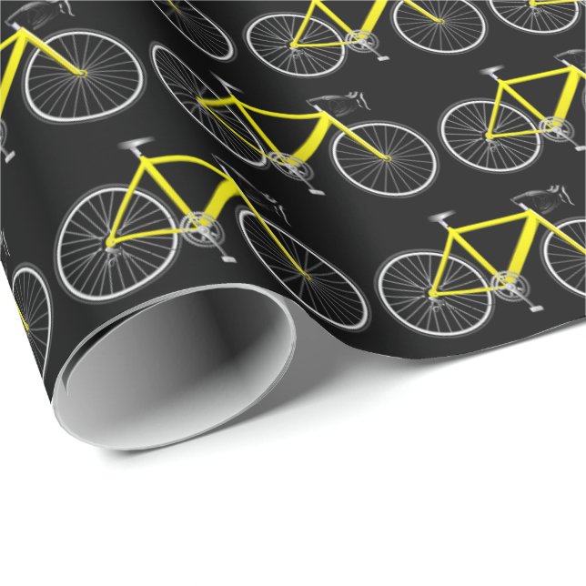 Papier Cadeau Vélo Jaune Sur Papier Enveloppé Noir (Coin rond)