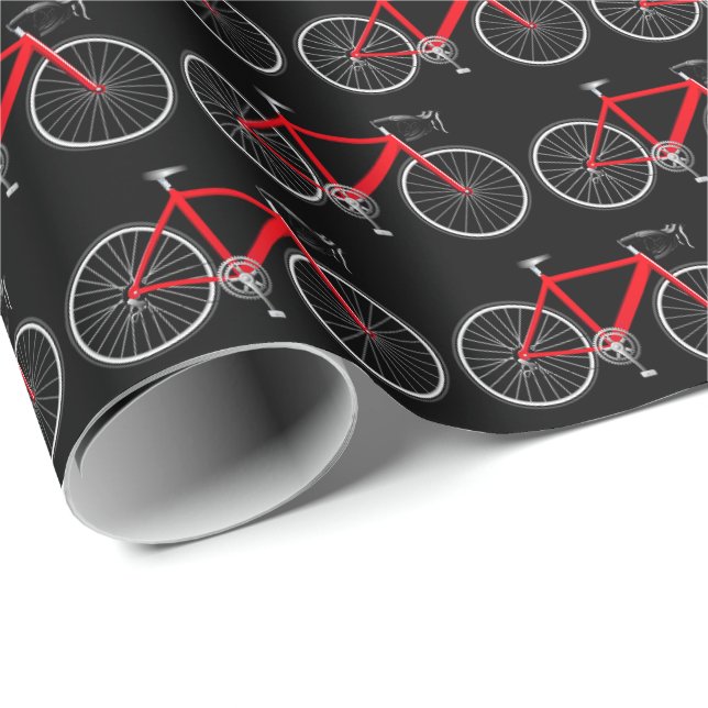 Papier Cadeau Vélo Rouge Sur Papier À Enveloppement Noir (Coin rond)