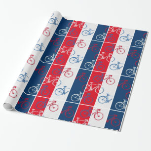 Papier Cadeau vélos rouges et bleus, rayés et cool