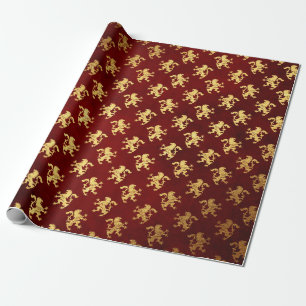 Papier Cadeau Velours rouge d'or royal de lion héraldique