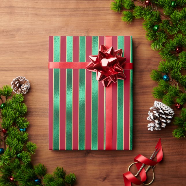 Papier Cadeau Velours satiné rouge et vert Métallé Joli (Cadeau de vacances)