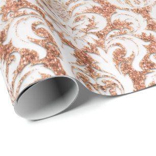 Papier Cadeau Velvet Peach Rose or Argent Argent Damask Élégant