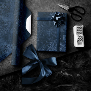 Papier Cadeau Velvety Navy Damask   Bleu foncé Grunge Baroque