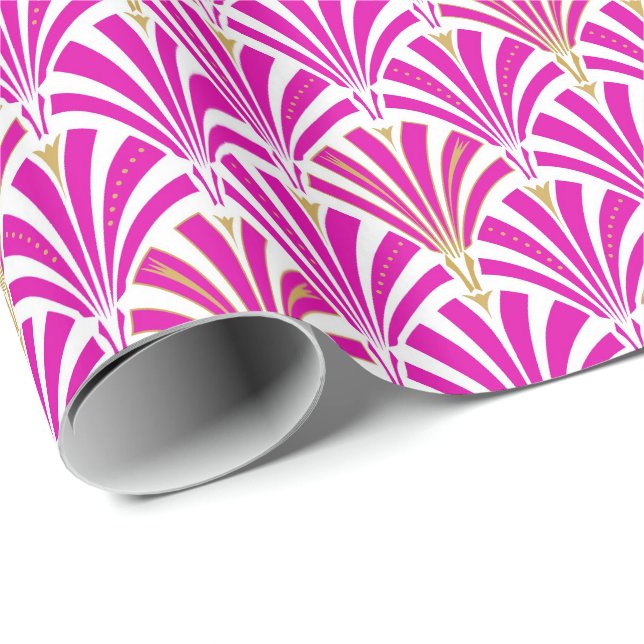 Papier Cadeau Ventilateur Art déco motif - menthe rose (Coin rond)