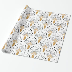Papier Cadeau Ventilateur blanc, or et noir Art déco Motif