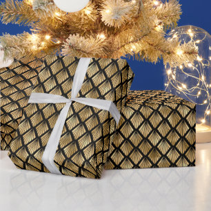 Papier Cadeau Ventilateur géométrique Gold et Black Art Déco