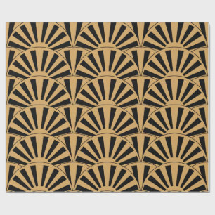 Papier Cadeau Ventilateur or et noir Art déco Fleurs Motif