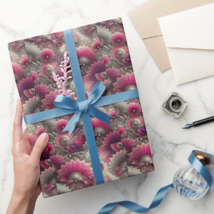 Papier Cadeau Ventilateurs Art nouveau rose et argent