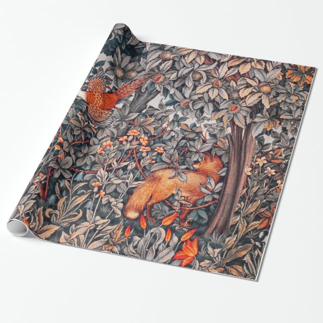 Papier Cadeau VERDURE, ANIMAUX FORESTIERS Pheasant, Renard rouge (Déroulé)