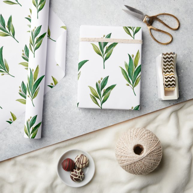 Papier Cadeau Verdure fleurie aquarelle. Motif botanique (Artisanat)