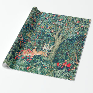 Papier Cadeau VERDURE, Hares FORESTIERS, Hares Floral vert