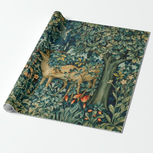 Papier Cadeau VERDURE, LES ANIMAUX FORESTIERS FONT Noël Floral