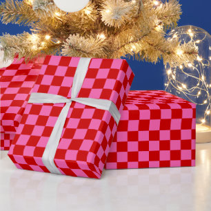 Papier Cadeau Vérificateur de couleurs DIY Damier Rose Rouge