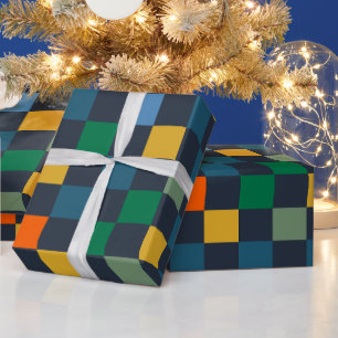 Papier Cadeau Vérifié À damiers Vérifier le Motif foncé multicol