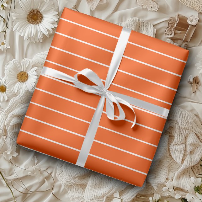 Papier Cadeau Vermilion rouge et blanc mince Horizontal rayé (Créateur téléchargé)