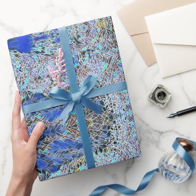 Papier Cadeau Verre abstrait art blues lavande (Cadeaux)