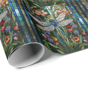 Papier Cadeau Verre de tache botanique floral de Dragonfly rétro