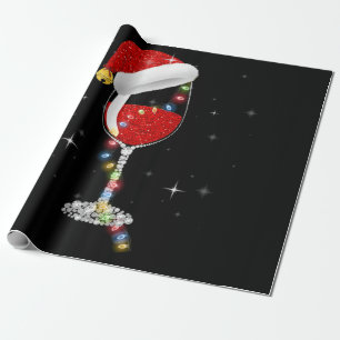 Papier Cadeau Verre de vin rouge Santa Hat Pajamas de vin de Noë