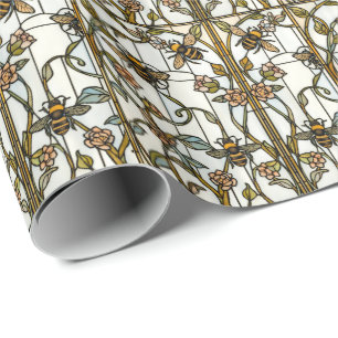 Papier Cadeau Verre teinté élégant d'art nouveau botanique abeil