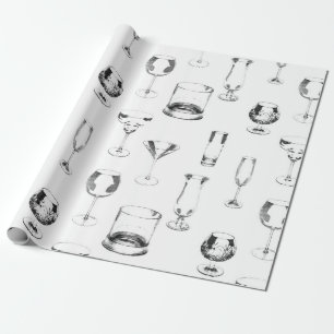 Papier Cadeau Verrerie Assortie en noir sur blanc