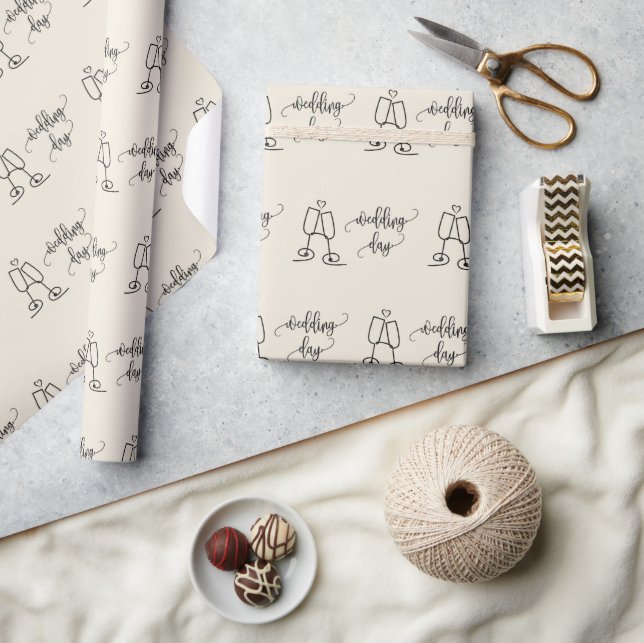Papier Cadeau Verres à Champagne Heureux à jamais Sans couture (Artisanat)