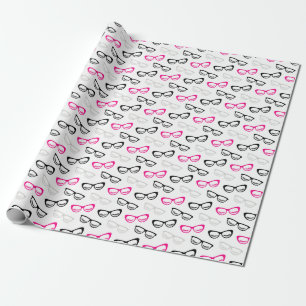 Papier Cadeau Verres et cils roses, noirs et gris