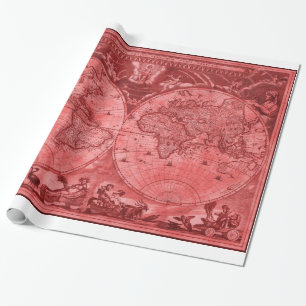 Papier Cadeau Version rouge Carte du monde antique J Blaeu 1664