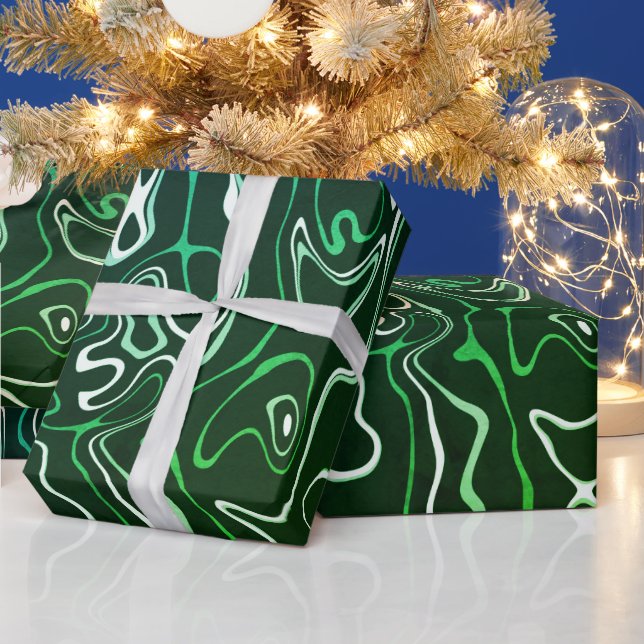 Papier Cadeau Vert aqua damas tourbillons abstraits cool motif (Vacances)