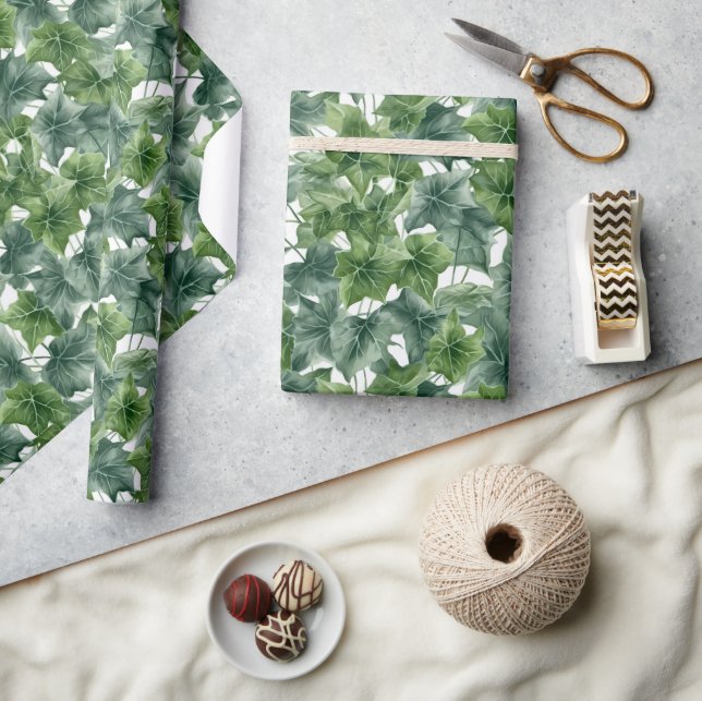 Papier Cadeau Vert aquarelle Feuille ivoire (Artisanat)