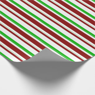 Papier Cadeau Vert, Blanc, Rouge Lignes à thème de Noël Motif