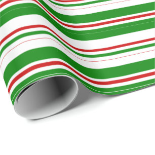 Papier Cadeau Vert, blanc, rouge Motif de lignes de style Noël