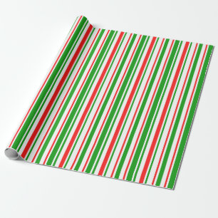 Papier Cadeau Vert, Blanc, Rouge Style de Noël rayures