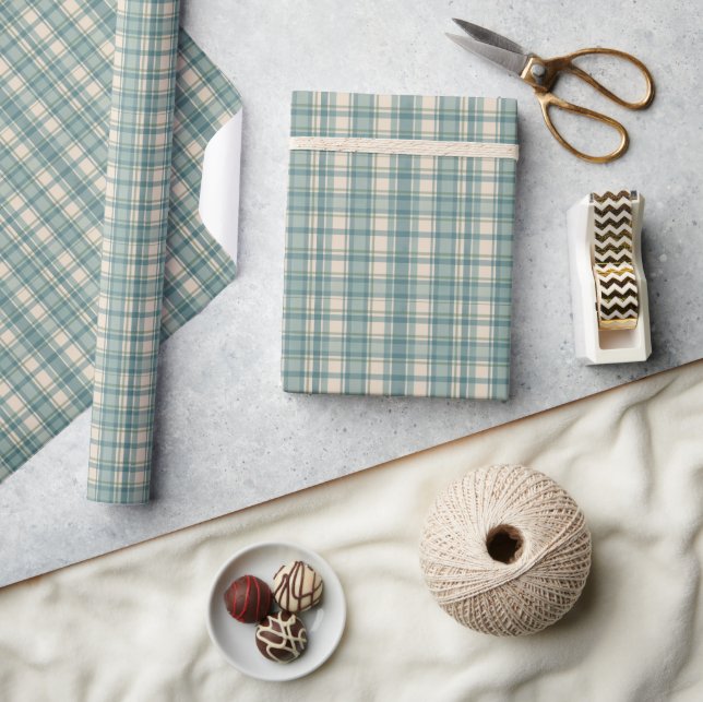 Papier Cadeau Vert Bleu Beige Plaid Hommes Anniversaire (Artisanat)