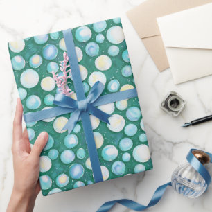 Papier Cadeau Vert Bleu Bulles Neige Aquarelle Fantaisie Moderne