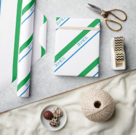 Papier Cadeau Vert bleu minimal Grandes bandes Texte japonais