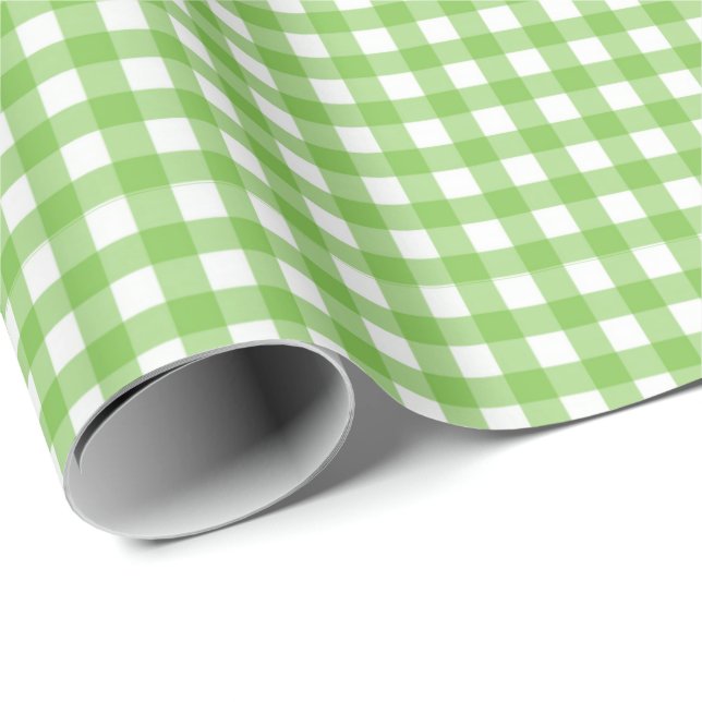 Papier Cadeau Vert citron| Papier blanc à enveloppement En vichy (Coin rond)