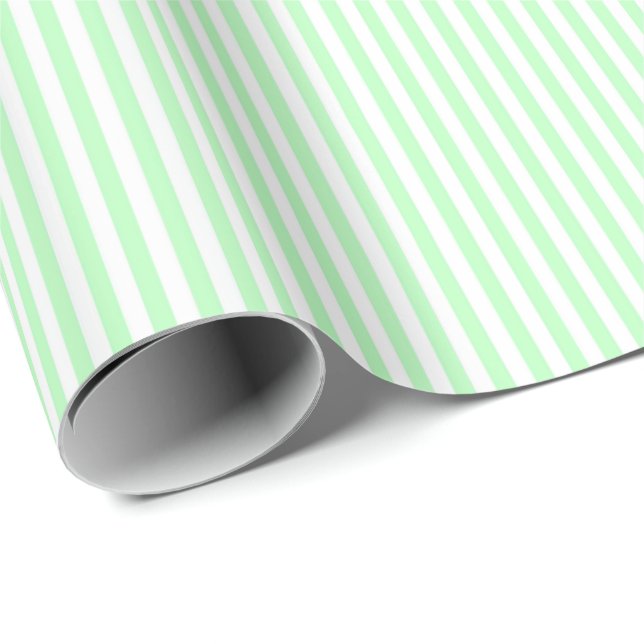 Papier Cadeau Vert clair et rayures blanches (Coin rond)