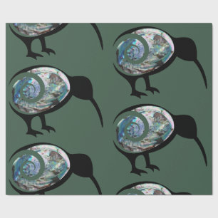 PAPIER CADEAU VERT CLAIR PAUA KIWI BIRD KORU NOUVELLE-ZÉLANDE